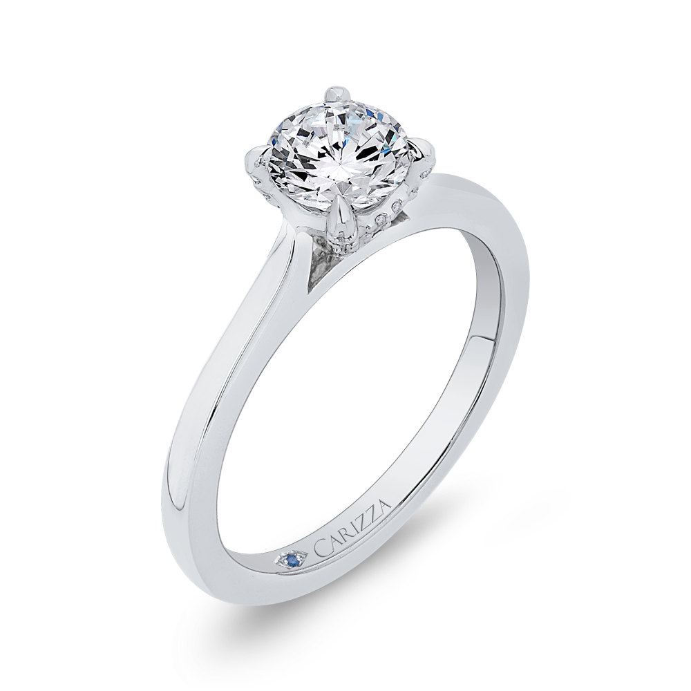 14K White Gold Round Diamond Classic Engagement Ring (Semi Mount)