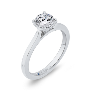 14K White Gold Round Diamond Classic Engagement Ring (Semi Mount)