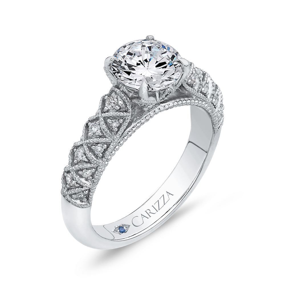 14K White Gold Round Diamond Cathedral Style Engagement Ring (Semi Mount)