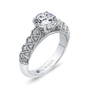 14K White Gold Round Diamond Cathedral Style Engagement Ring (Semi Mount)