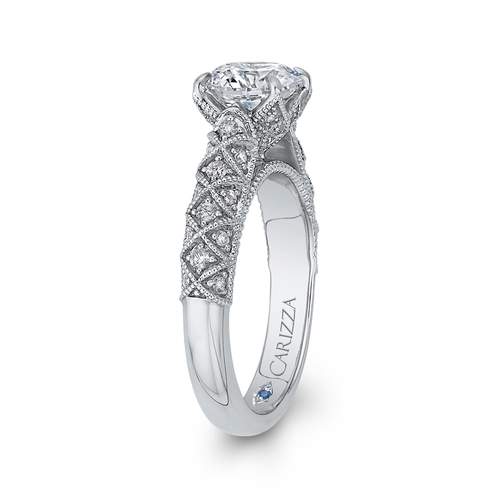 14K White Gold Round Diamond Cathedral Style Engagement Ring (Semi Mount)