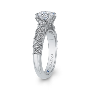 14K White Gold Round Diamond Cathedral Style Engagement Ring (Semi Mount)