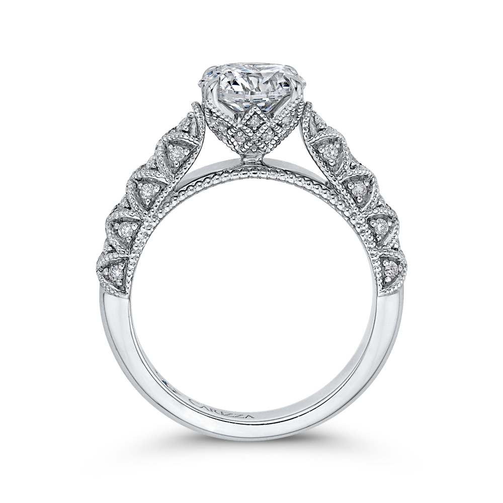 14K White Gold Round Diamond Cathedral Style Engagement Ring (Semi Mount)