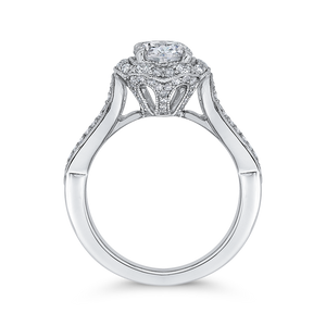 14K White Gold Round Diamond Floral Halo Engagement Ring with Split Shank (Semi Mount)