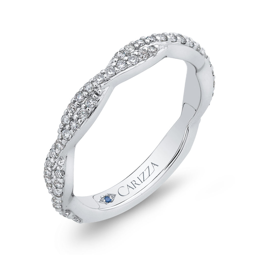 14K White Gold Round Diamond Crossover Wedding Band