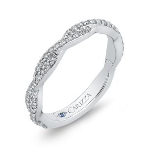 14K White Gold Round Diamond Crossover Wedding Band