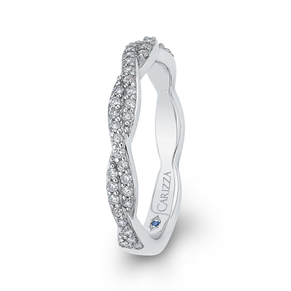 14K White Gold Round Diamond Crossover Wedding Band