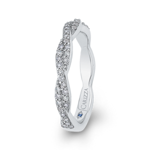 14K White Gold Round Diamond Crossover Wedding Band