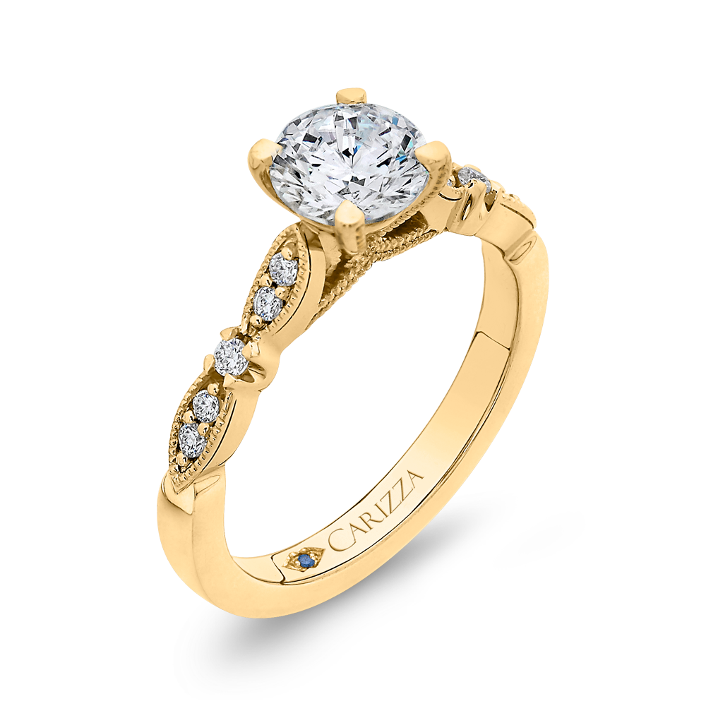 14K Yellow Gold Round Diamond Vintage Engagement Ring (Semi Mount)