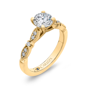 14K Yellow Gold Round Diamond Vintage Engagement Ring (Semi Mount)