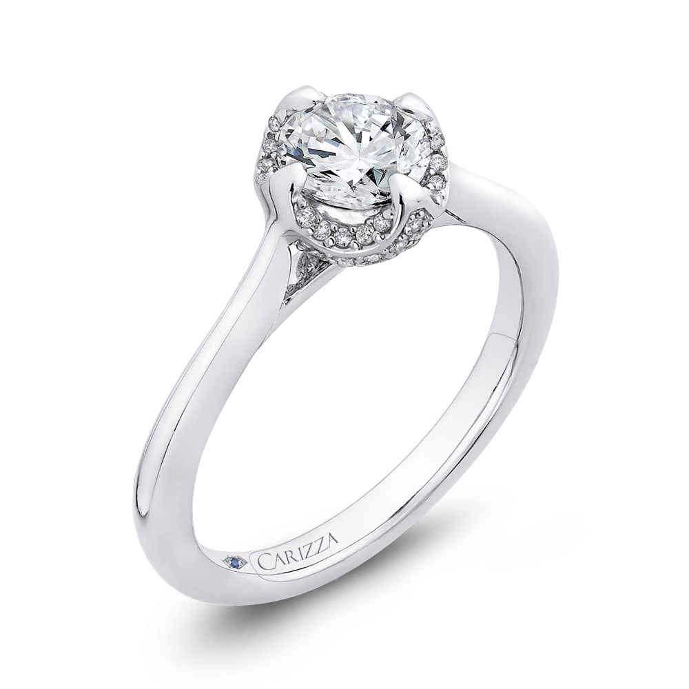 14K White Gold Round Diamond Classic Engagement Ring (Semi Mount)