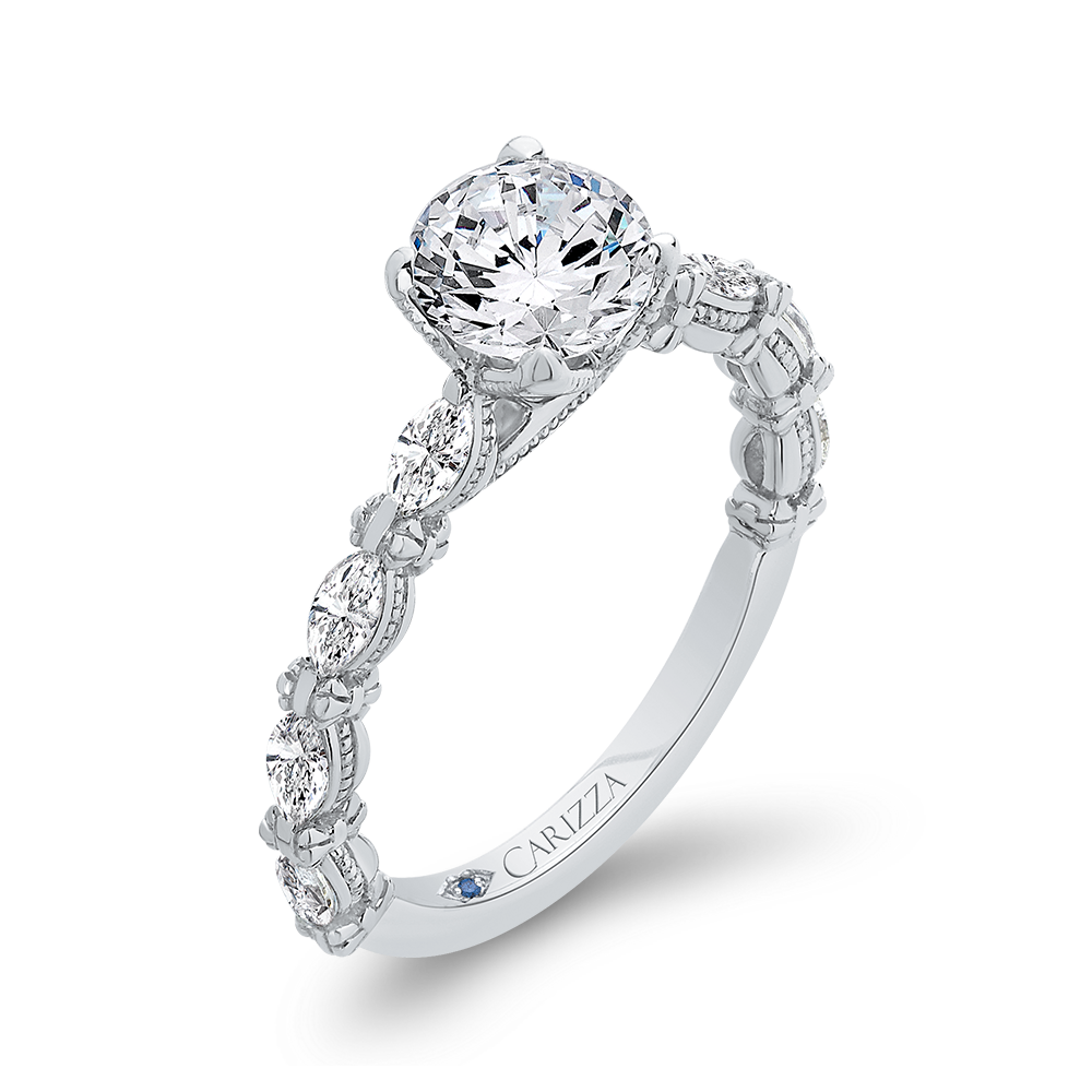 14K White Gold Round Cut Diamond Engagement Ring (Semi Mount)