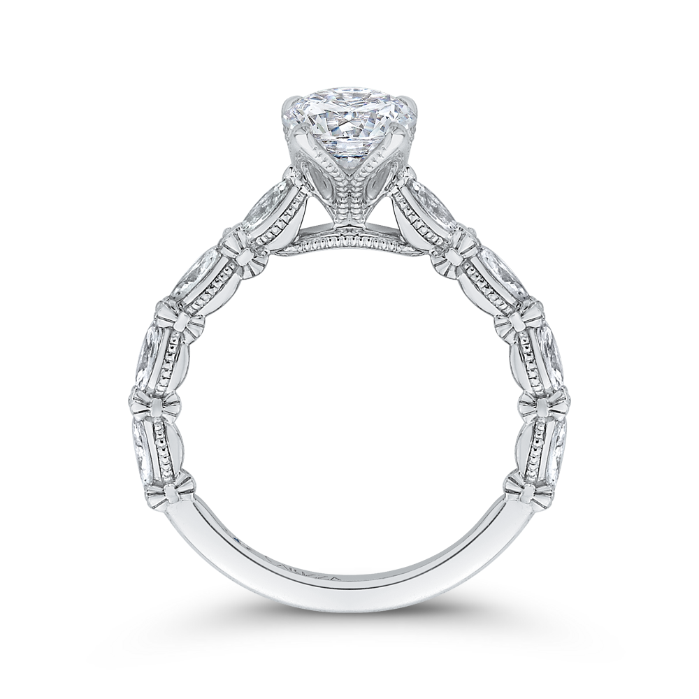 14K White Gold Round Cut Diamond Engagement Ring (Semi Mount)