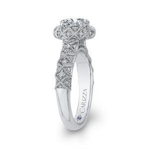 14K White Gold Round Cut Diamond Flower Halo Engagement Ring (Semi Mount)