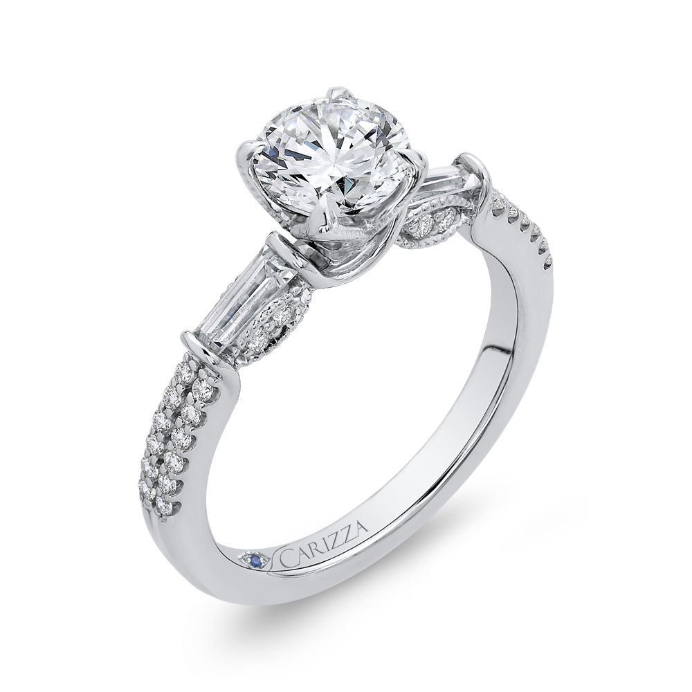 14K White Gold Round Diamond Engagement Ring (Semi Mount)