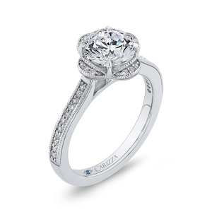 14K White Gold Round Diamond Halo Engagement Ring (Semi Mount)