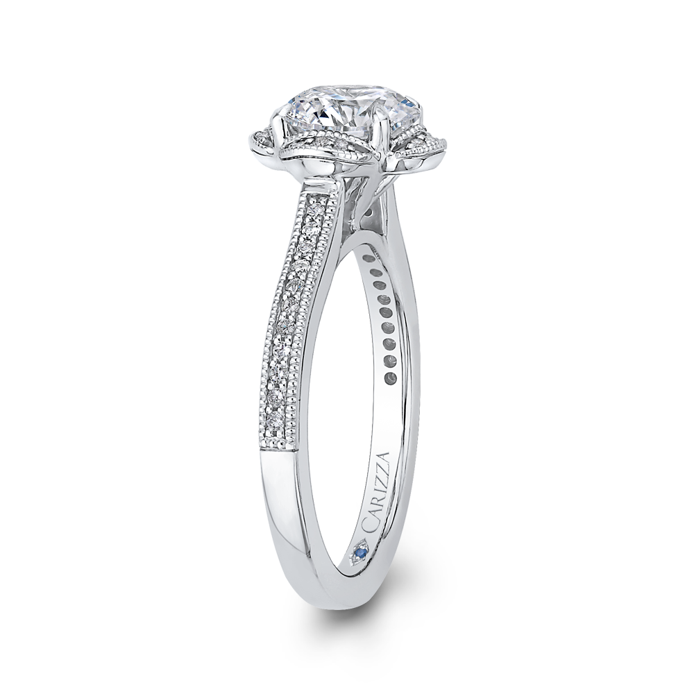 14K White Gold Round Diamond Halo Engagement Ring (Semi Mount)