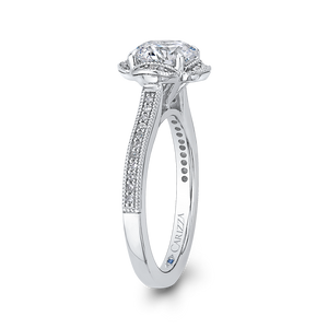 14K White Gold Round Diamond Halo Engagement Ring (Semi Mount)