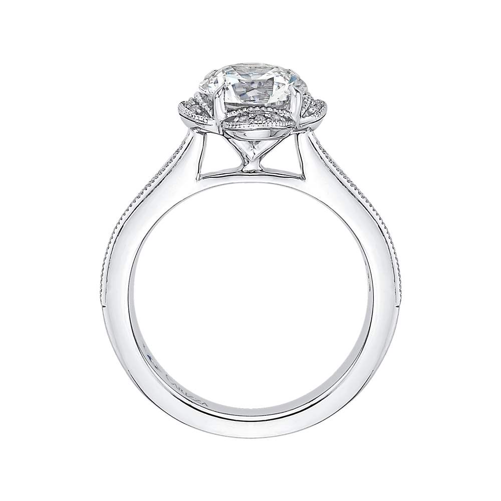 14K White Gold Round Diamond Halo Engagement Ring (Semi Mount)