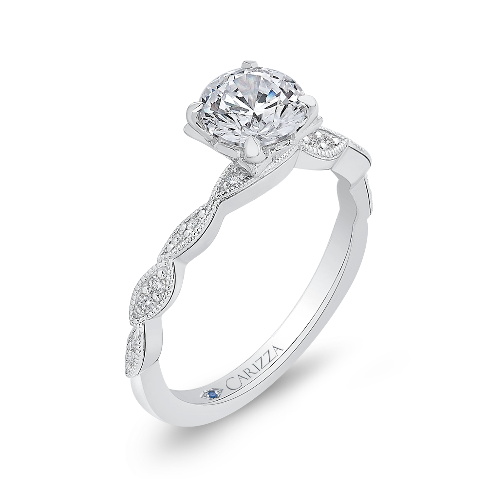 14K White Gold Round Diamond Floral Engagement Ring (Semi Mount)