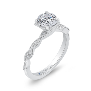 14K White Gold Round Diamond Floral Engagement Ring (Semi Mount)