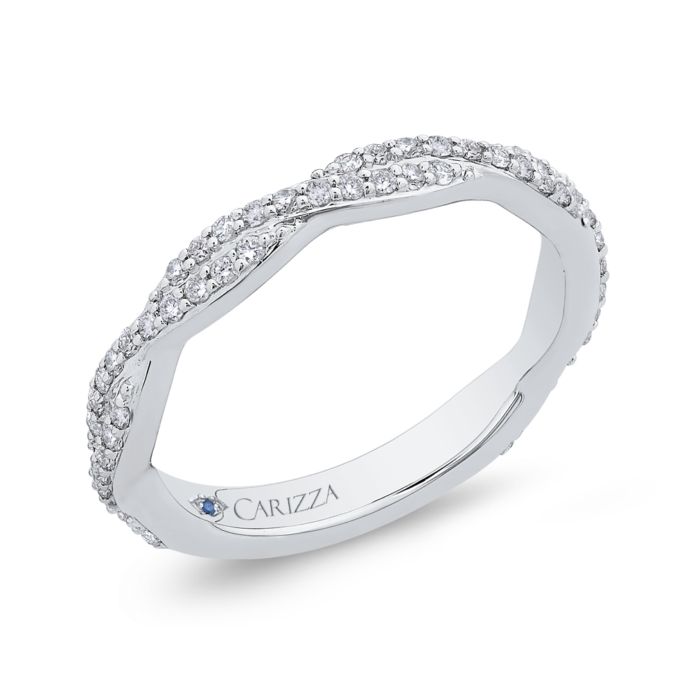 14K White Gold Round Diamond Criss Cross Wedding Band