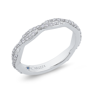 14K White Gold Round Diamond Criss Cross Wedding Band