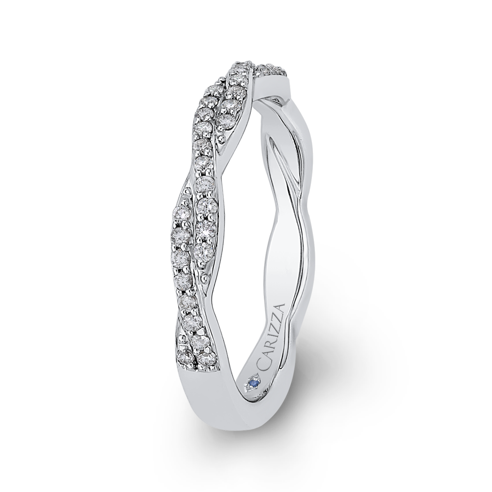 14K White Gold Round Diamond Criss Cross Wedding Band