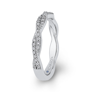 14K White Gold Round Diamond Criss Cross Wedding Band