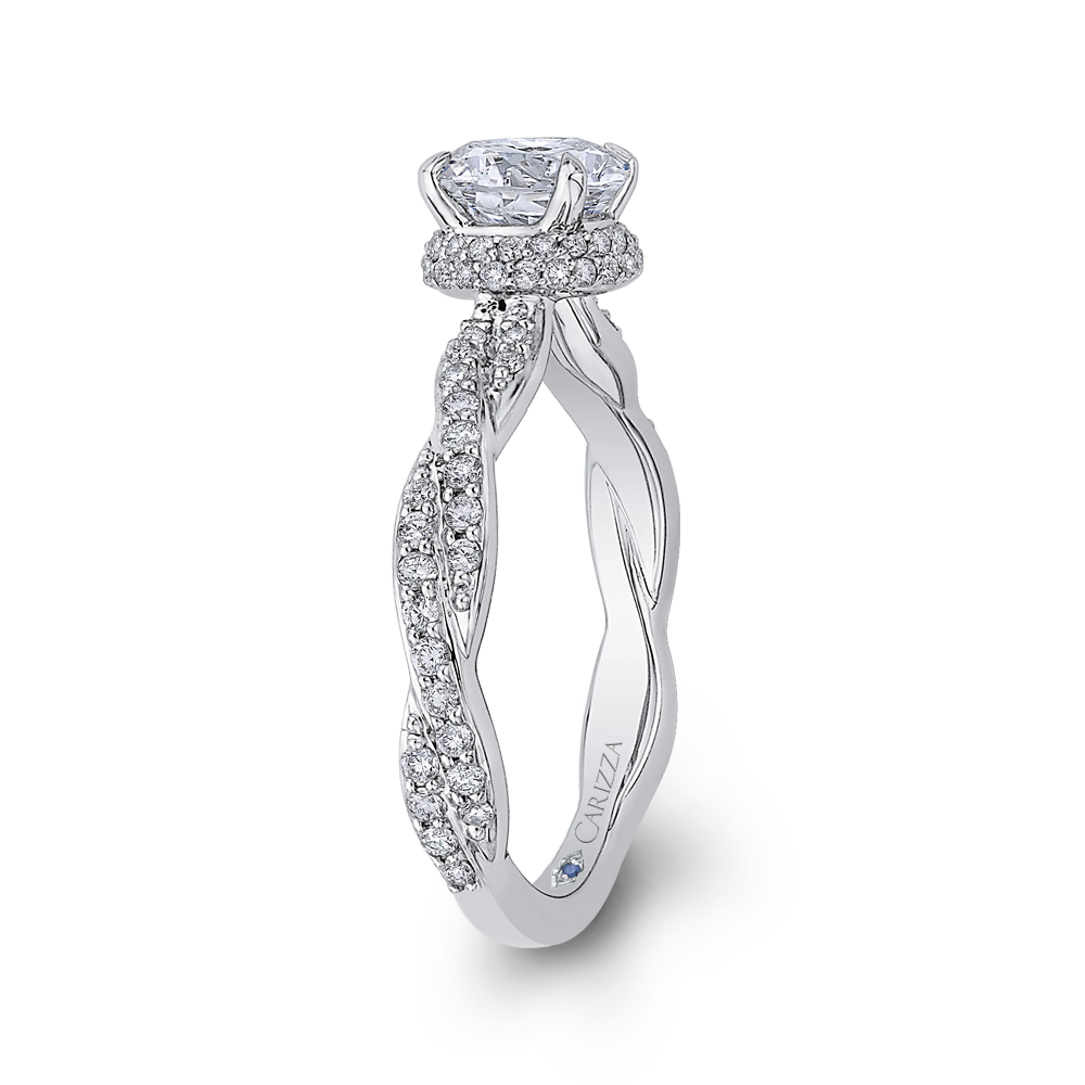 14K White Gold Round Diamond Floral Engagement Ring with Criss Cross Shank (Semi Mount)