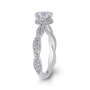 14K White Gold Round Diamond Floral Engagement Ring with Criss Cross Shank (Semi Mount)