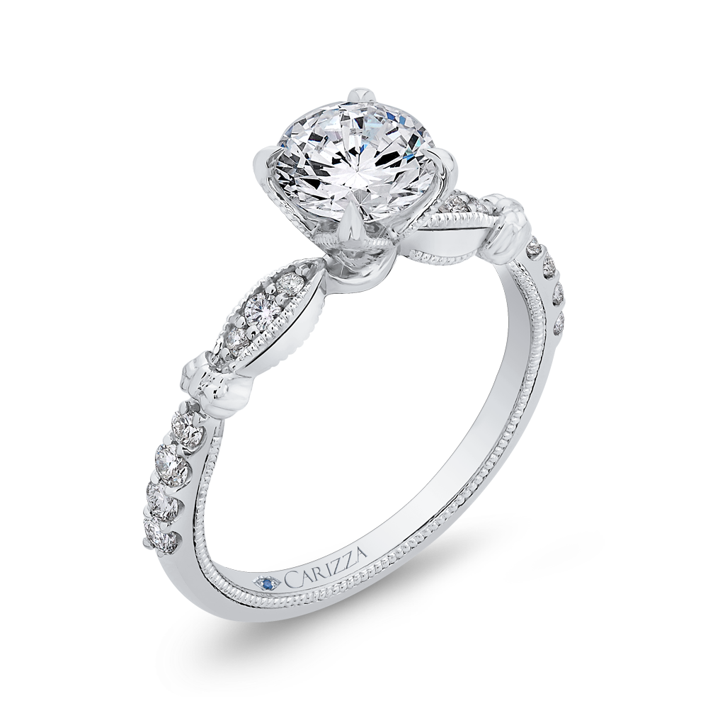 14K White Gold Round Diamond Engagement Ring (Semi Mount)