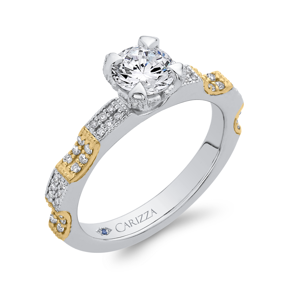 14K Two Tone Gold Round Diamond Engagement Ring (Semi Mount)