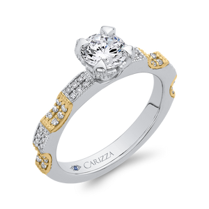 14K Two Tone Gold Round Diamond Engagement Ring (Semi Mount)