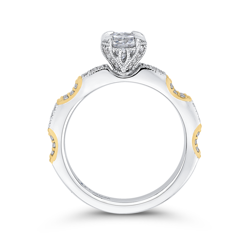 14K Two Tone Gold Round Diamond Engagement Ring (Semi Mount)