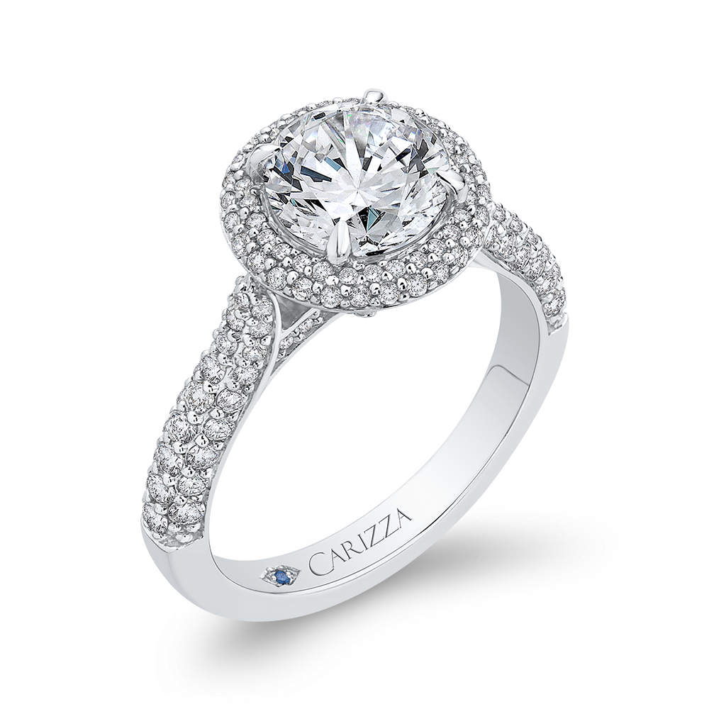 14K White Gold Round Diamond Double Halo Engagement Ring (Semi Mount)