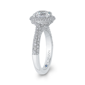 14K White Gold Round Diamond Double Halo Engagement Ring (Semi Mount)