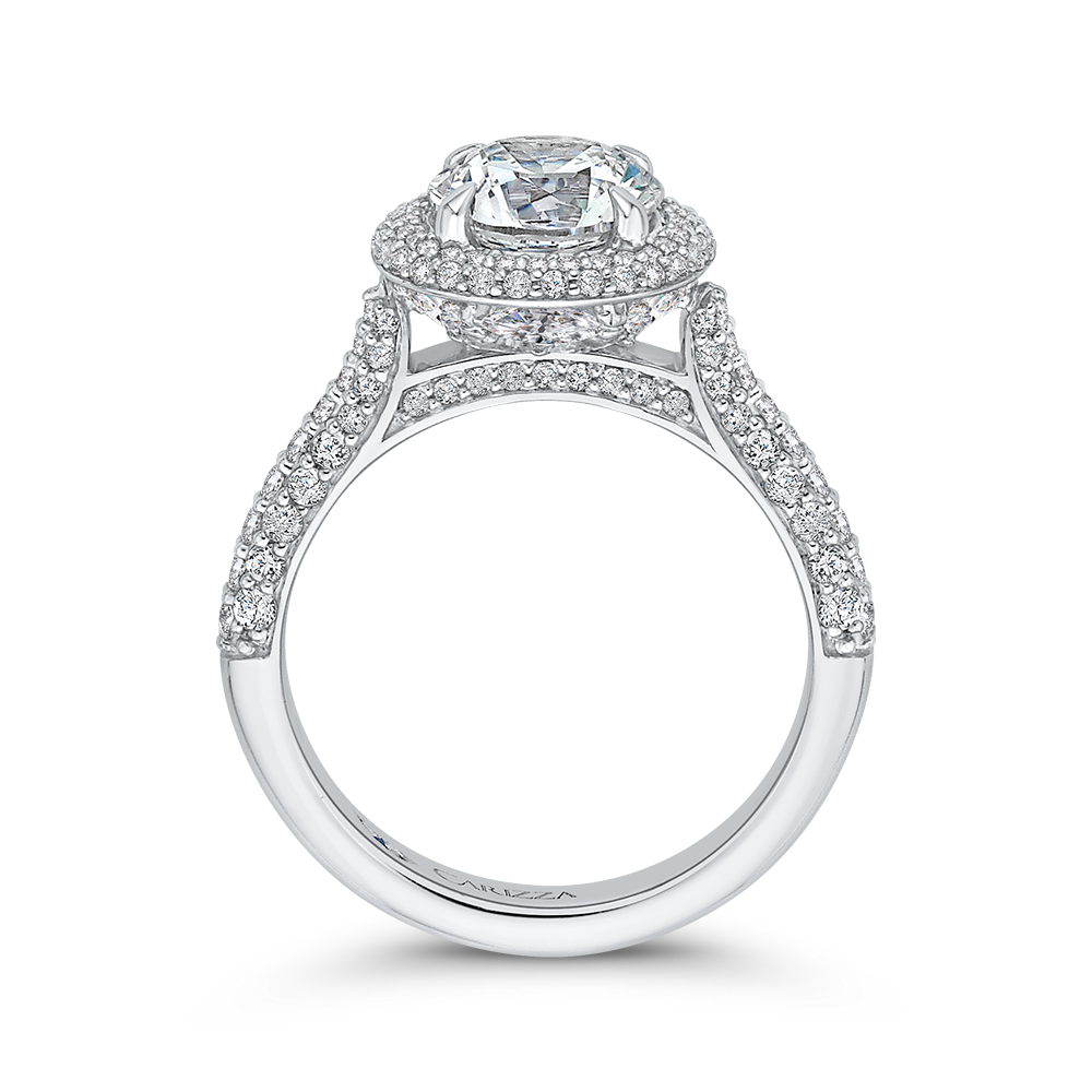 14K White Gold Round Diamond Double Halo Engagement Ring (Semi Mount)