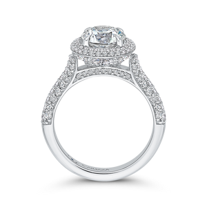 14K White Gold Round Diamond Double Halo Engagement Ring (Semi Mount)