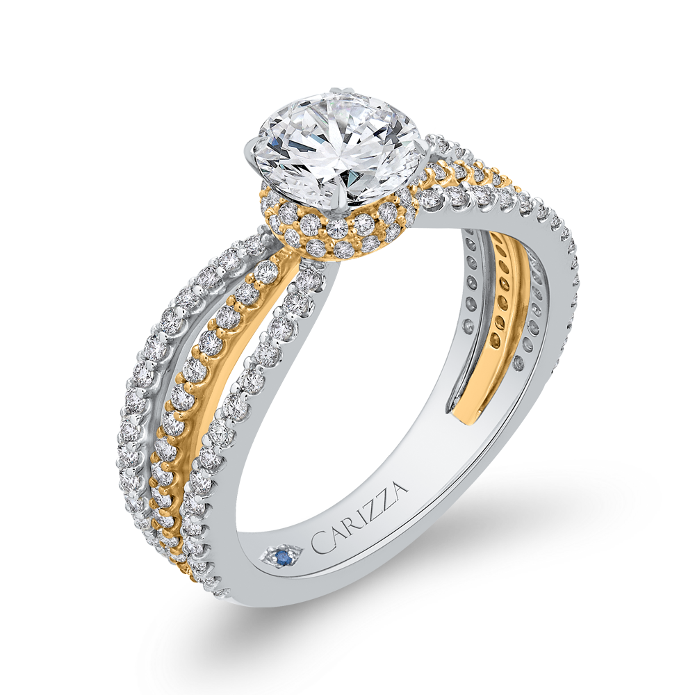 14K Two Tone Gold Round Diamond Engagement Ring with Split Shank (Semi Mount)