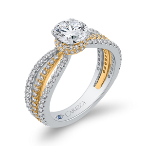 14K Two Tone Gold Round Diamond Engagement Ring with Split Shank (Semi Mount)