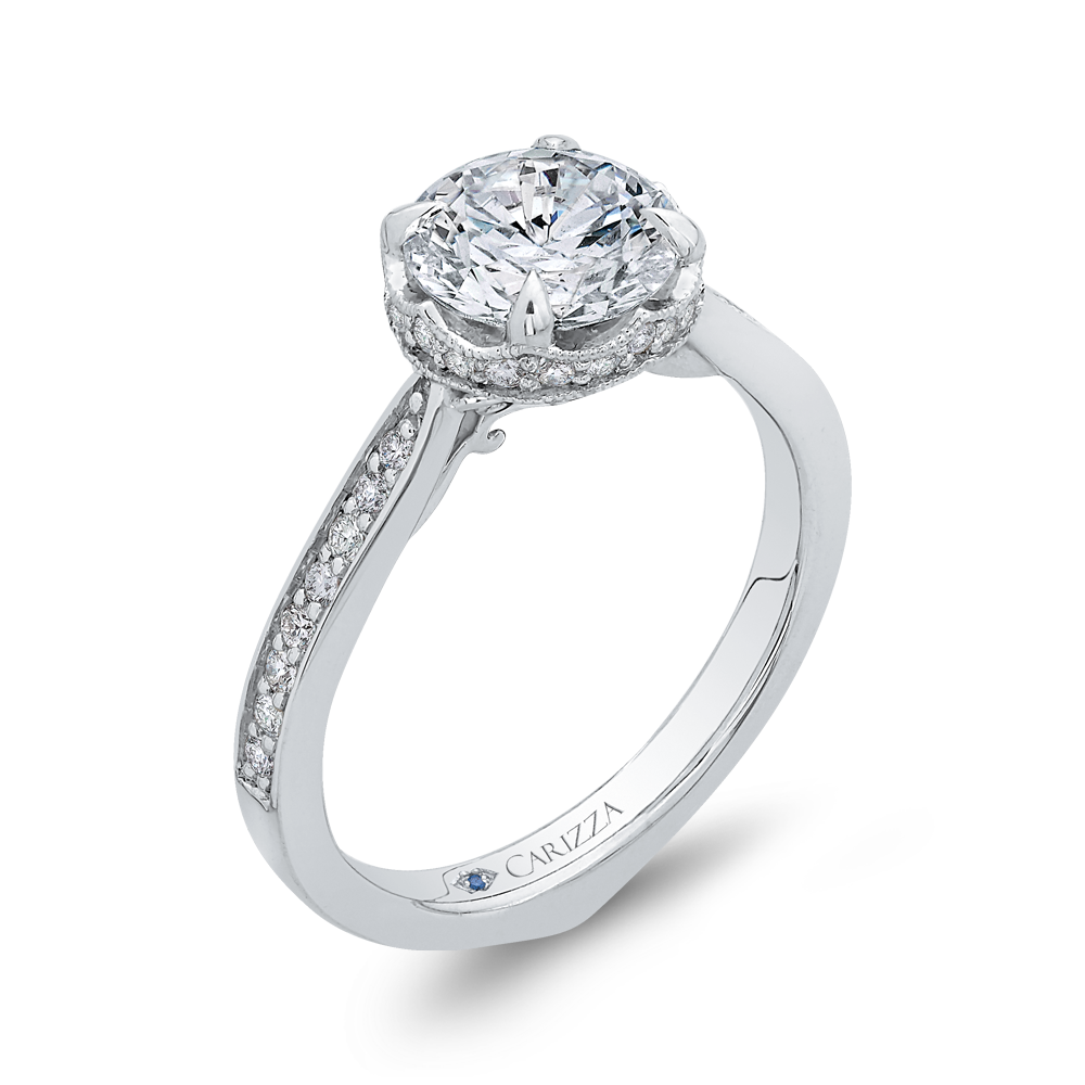 14K White Gold Round Diamond Engagement Ring (Semi Mount)