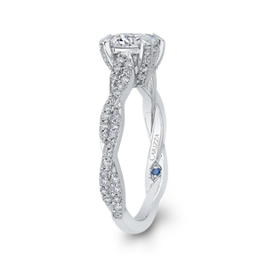 14K White Gold Round Diamond Floral Engagement Ring with Criss Cross Shank (Semi Mount)