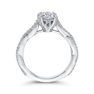 14K White Gold Round Diamond Floral Engagement Ring with Criss Cross Shank (Semi Mount)