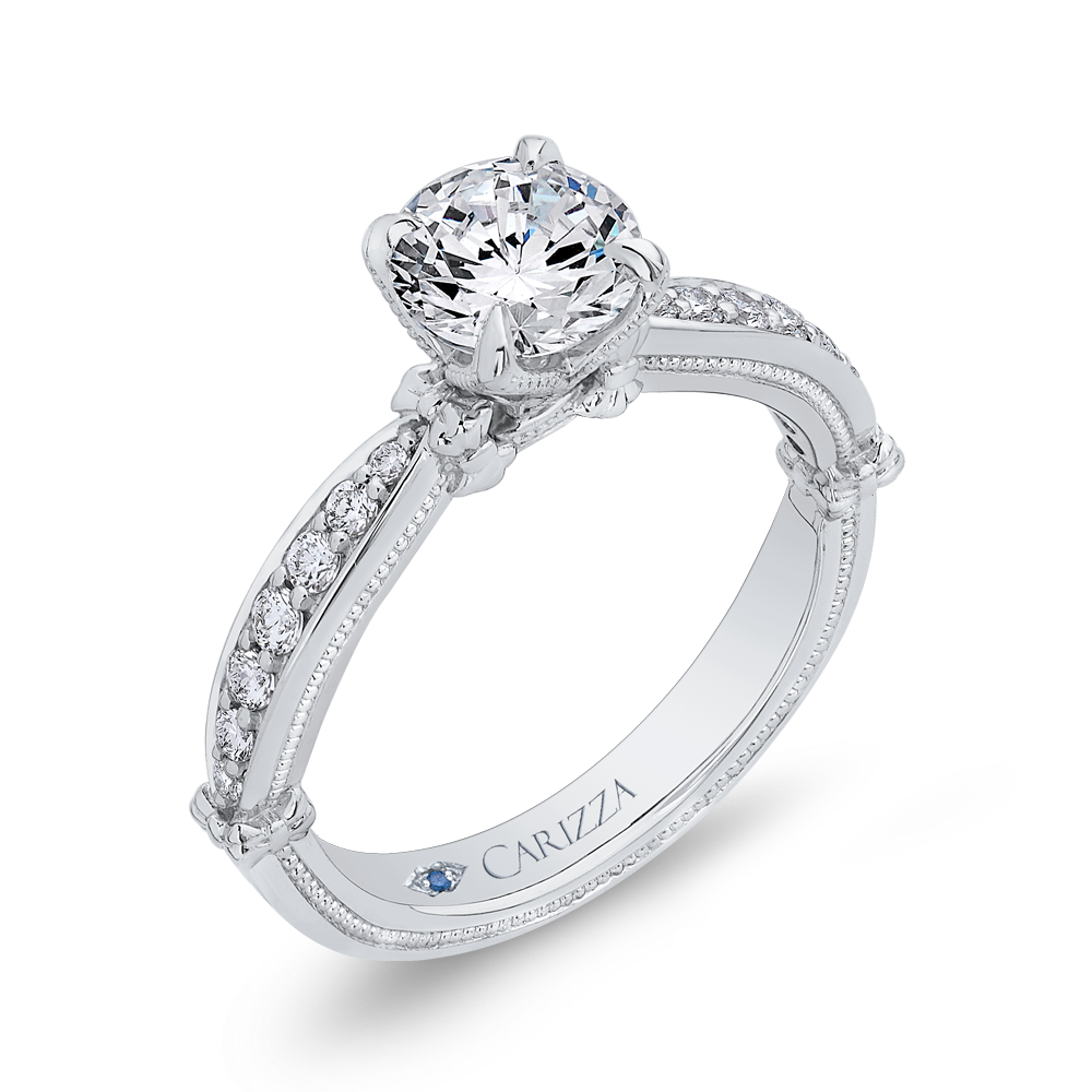 Round Diamond Engagement Ring In 14K White Gold (Semi Mount)