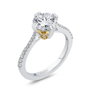 14K Two Tone Gold Round Diamond Floral Engagement Ring (Semi Mount)