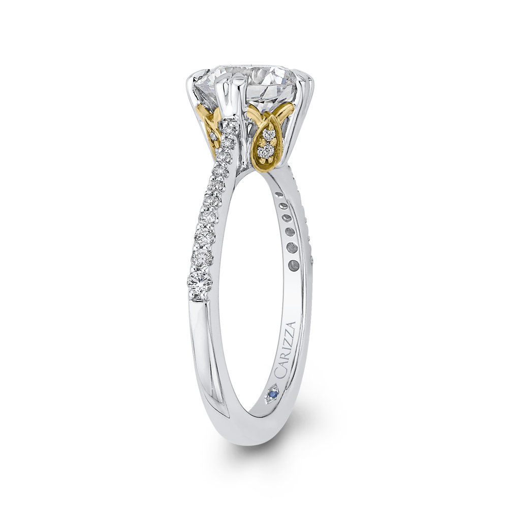 14K Two Tone Gold Round Diamond Floral Engagement Ring (Semi Mount)