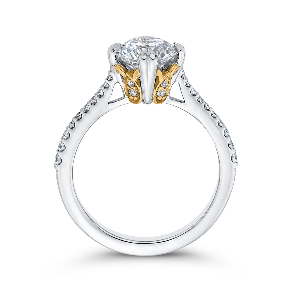 14K Two Tone Gold Round Diamond Floral Engagement Ring (Semi Mount)