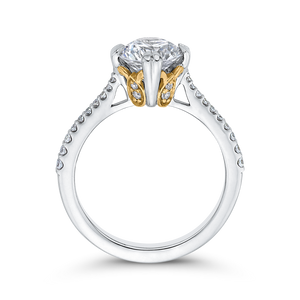 14K Two Tone Gold Round Diamond Floral Engagement Ring (Semi Mount)