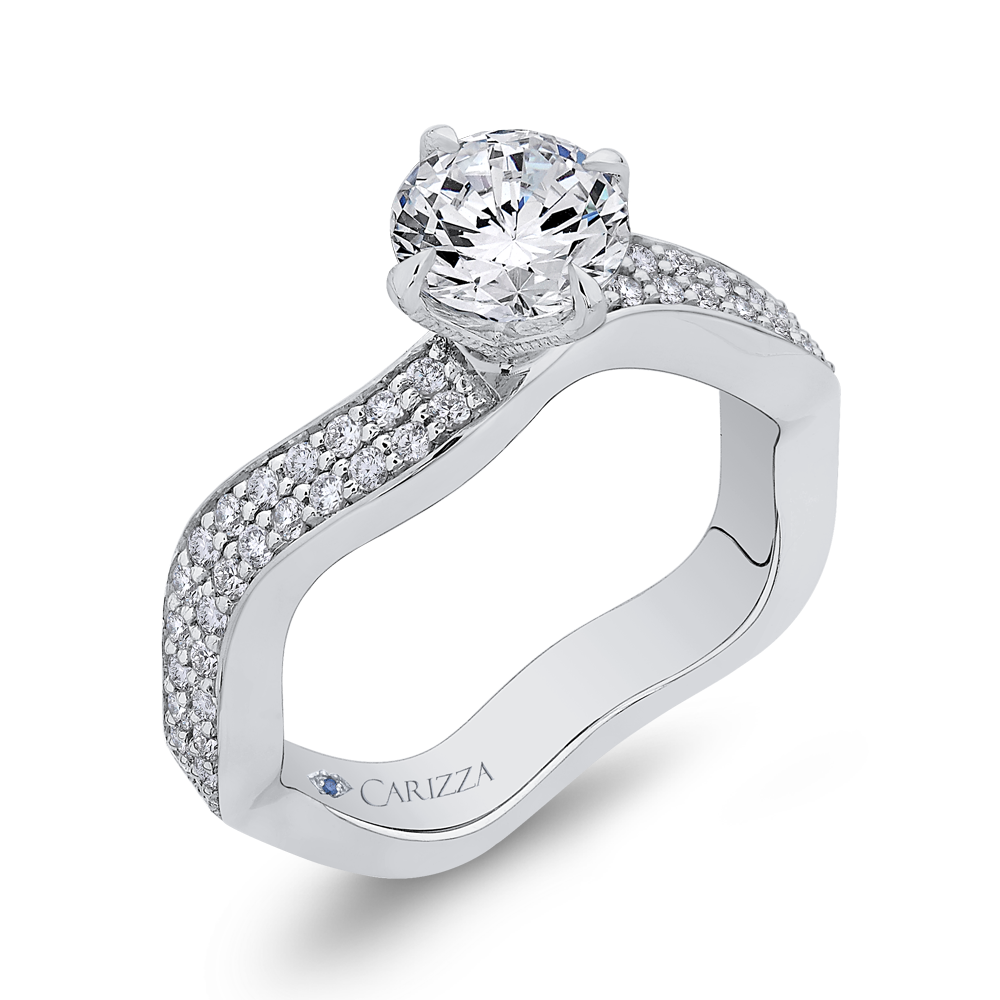 14K White Gold Round Diamond Engagement Ring (Semi Mount)